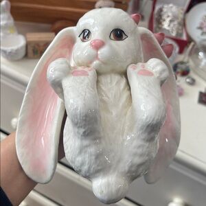 Long Earred White Ceramic Bunny Figurine 6”